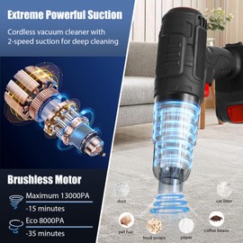 Mulcort Car Vacuum Cleaner Portable Air Duster 2in1 Brushless Motor 80000 RPM Vacuum Suction Blower with LED Light Dual Use for Home Office Keyboard with 5pcs Nozzles and Carry Bag