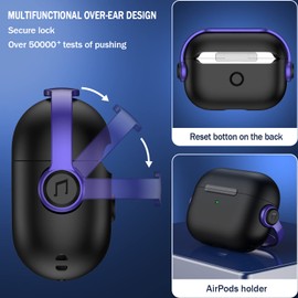 R-fun Compatible with Airpods Pro 2nd/1st Generation Case Cover (2022/2019) with Secure Lock, Music Headset Earphone Protective Case with Cleaning Kit Compatible with Airpods Pro case,Black & Purple