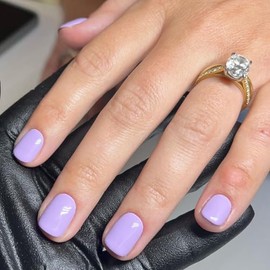 24Pcs French Short False Nails - Square Acrylic Press On Nails with Glue, Full Cover Fake Nails for Women - Reusable DIY Manicure Art, Salon-Quality at Home - Stick On Nail Purple