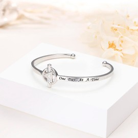 Yearace Alcoholics Anonymous Jewelry 925 Sterling Silver AA Symbol Alcoholics Anonymous Engraved One Day At A Time Recovery Cross Cuff Bangle Bracelet for Women Men