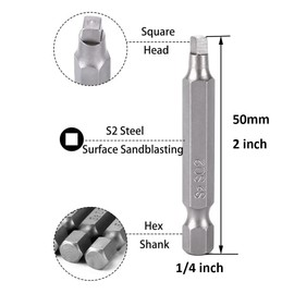 Eyech 3 Sets 3pcs Magnetic Square Head Bits Square Screw Drive Bit Set 1/4-Inch Shank Square Tip Bit Square Head Screwdriver Bits SQ1 SQ2 SQ3 2 Inch Length