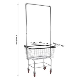 Steel Wire Laundry Cart, Rolling Laundry Basket With Wheels & Hanging Rack, Heavy Duty Large Laundry Basket Cart, Laundry Hamper Organizer for home, hotel, bathroom, commercial laundry