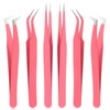 6 Pack Lash Tweezers For Eyelash Extensions,Fiber Tip Lash Tweezers,Precision