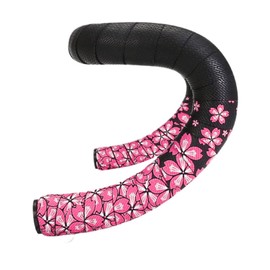 COZENTA Bicycle Bar Tape Drop Handle Road Bike with End Plug Left and Right Set Cherry Blossom (Black/Pink)