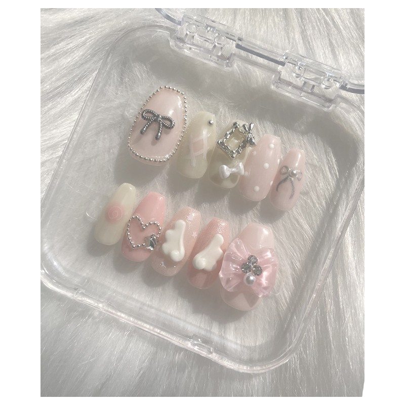 ꯰Huwahuwa Angel Pink ꯱Handmade Nail Tips - Square / ꒰후와후와