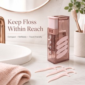 Portable Floss Dispenser for Daily Oral Care – Refillable Press-to-Eject Case with 10 Disposable Floss Picks