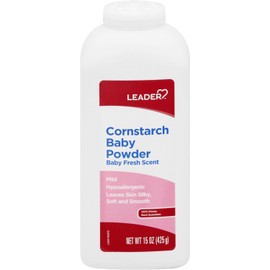 Leader Cornstarch Baby Powder, Naturally Derived Cornstarch Aloe & Vitamin E, Hypoallergenic, Leaves Skin Silky, Soft and Smooth, 15 Ounce (Pack of 2)