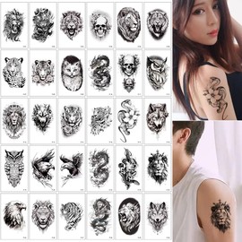 WST-P-30 Tattoo Stickers Japanese Pattern Japanese Carved Stickers Waterproof Long Lasting Tiger Eagle Lion Butterfly Flower Spider Snake Dark