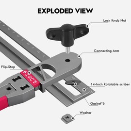 Stair Tread Template Tool - Upgrade Stair Tread Gauge - Accurate Stair Tread Measuring Tool Jig for Risers, Shelf and Cutting Drywall - 17.9 to 50.9 inches - Shelf Scribe Tool(Red-Gray)