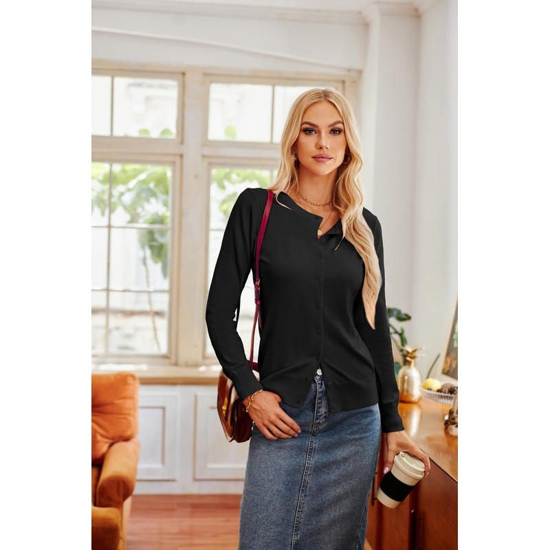 GRACE KARIN Women's Round Neck Button Down Soft Classic Knit