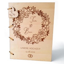 Suzu Papers Gästebuch Hochzeit personalisiert - Gästebuch Hochzeit Holz - Hochzeits Gästebuch personalisiert