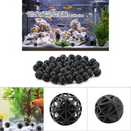 TMISHION Pack of 50 Canister Bio Porous Filter Ball with Cotton Aquarium Pond Filter Material Aquarium Filter for Aquarium (36 mm with Cotton)