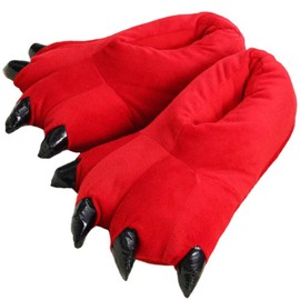 Unisex Funny Animal Costume Paw Claw Shoes, Soft Plush Home Slippers (Red, M: 3.5-7 US)
