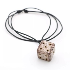 SaKega Lady Luck Fortuna Wooden Dice Pendant with Adjustable Leather Necklace for Gift