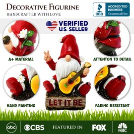 OrnamentallyYou Hippy Gnome with Guitar Garden Statue, Unique Flowers and Peace Sign