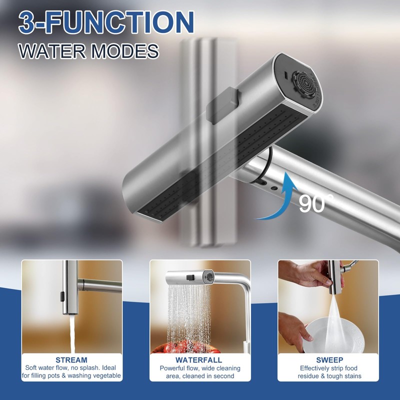 Kitchen Faucet with Pull Down Sprayer: ALEASHA Waterfall Kitchen Sink
