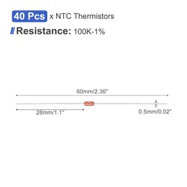 sourcing map 40 Pcs NTC Thermistors Resistors MF58 3950B 100K-1% Ohm Glass Sealed Temperature Sensors for Household Appliances Temperature Measurement Control