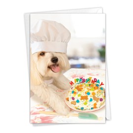 NobleWorks - 1 Cute Birthday Card with Envelope - Funny Wild Animals and Pets, Birthday Greeting - Dog Chef C3200BDG