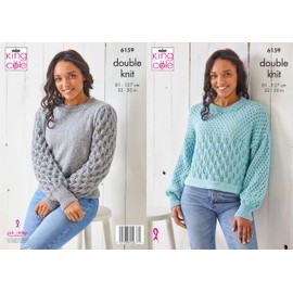 King Cole Ladies Knitting Pattern Double Knit Sweaters (6159), 81cm – 127cm (32” – 50” Inches)