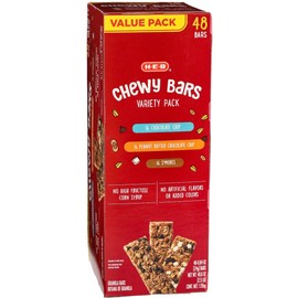 H-E-B Chewy Bars Variety Value Pack, Granola, Breakfast bars, Snacks, Smores, Chocolate chip, Smores, Peanut Butter Chocolate Chip (48 Bars)