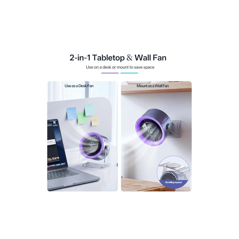Coolhill USB Desk Fan: 100 Speeds & Turbo Airflow Portable