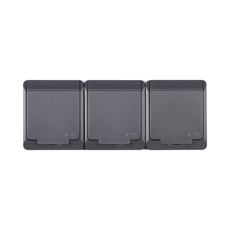 ELEKTRO-PLAST HERMES Surface-Mounted 3-Way Triple Socket IP44 Waterproof Outdoor Anthracite