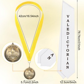 Remuuly 2 Pcs Graduation Award Medal and Graduation Stole Set Valedictorian Award Medal 60 Inches White Stole for Students