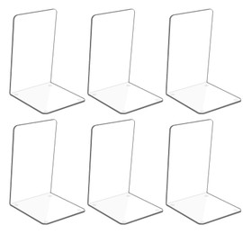 Adwikoso Clear Acrylic Book Ends, 6 Pcs Bookends for Shelves, Non-Slip Book Holder Stand, Decorative Book Stoppers for Heavy Duty Books Office Desktop Organizer