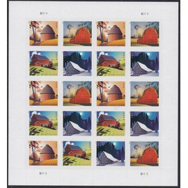 American Barns Pane of 20 Postcard Rate Current First Class Stamps Scott 5546-49