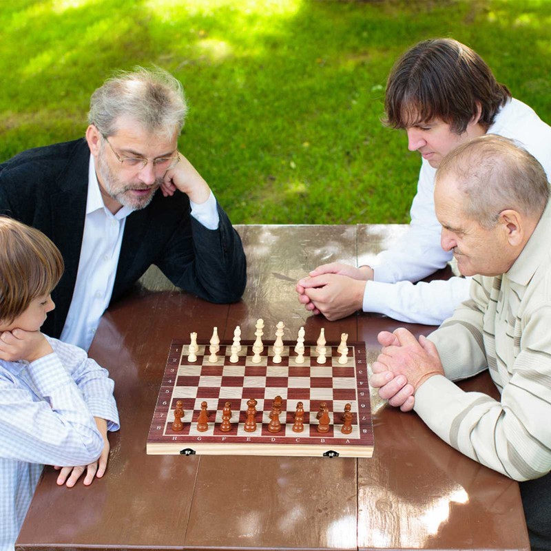 3 In 1 Wooden Chess Checkers Backgammon Set Portable Wooden