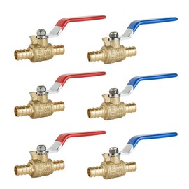 6 PCS1/2" PEX Ball Brass Valve, Barb Crimp Pex Connection, Full Port Water Stop Shut-off Valve, Red (Hot) and Blue (Cold) Levels, (6)