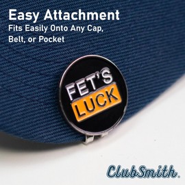 ClubSmith® Funny Golf Ball Marker with Magnetic Hat Clip, Funny Golf Puns, Premium Alignment Putting Mark, Funny Golf Accessories & Gifts for Men and Women (Fet's Luck)