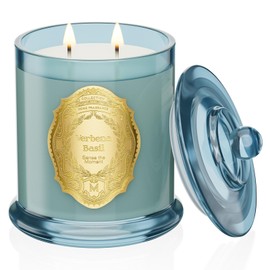 M&SENSE Verbena Basil Candle,Scented Candle Gifts for Men&Women, 12.7oz Natural Soy Wax,Lasting Long Burning Glass Jar Candle for Home Scented