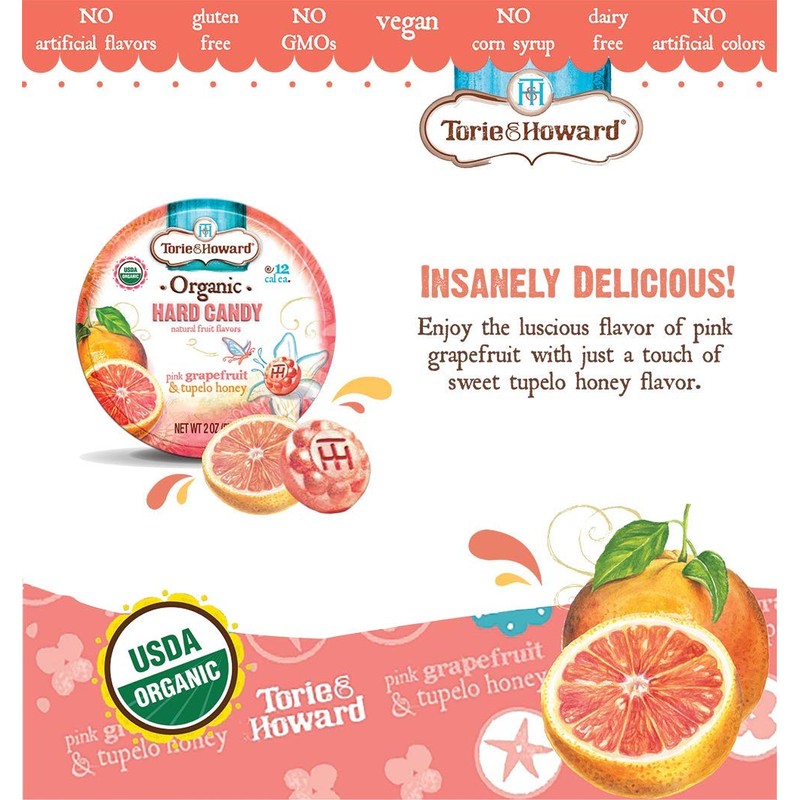Torie and Howard Organic Hard Candy Tin, Pink Grapefruit and