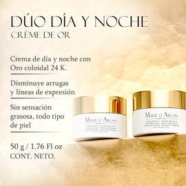 MARIE D ARGAN Do Crema Facial Oro 24K Da Y Noche 50g CU, Hidrata, Reafirma, Ilumina, Reduce Arrugas Y Lneas De Expresin, Con Pptidos, Escualeno Y...  