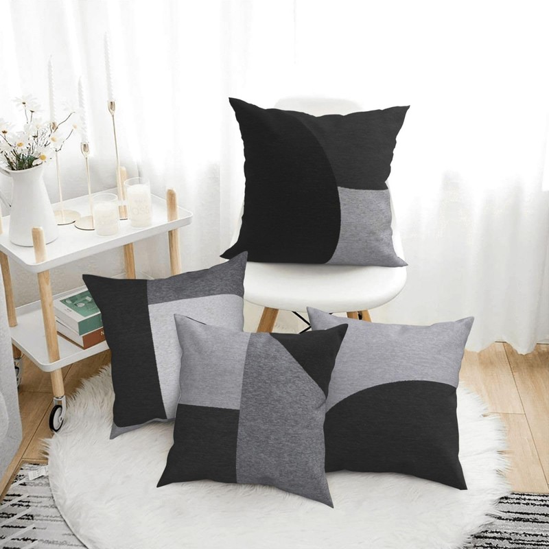 LOHDALOLF Black and Grey Cushion Covers 45x45 cm Set of