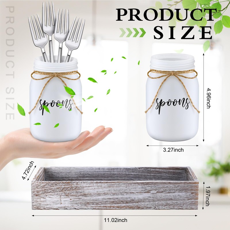 Tiangrid 4 Pcs Mason Jar Utensil Holder Silverware Caddy Glass