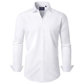 Dress Shirts for Men Long Sleeve Stretch Solid Wrinkle Free Business Casual Button Down Shirts White