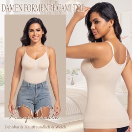 ONEW Shapewear Undershirt Women's Tummy Control Shaping Camisole Vest Top Chest Support Compression Tops Waist Trainer Body Shaper Seamless Shaping Tank Top with Spaghetti Straps, beige, XXL