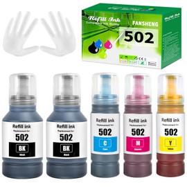 502 Ink Refill Bottles Compatible with Epson 502 Ink Refill Bottles for Ecotank ET-2850 ET-3850 ET-4850 ET-15000 ET-3830 ET-2760 ET-4760 ET-3760 ET-3843 ET-3710 ET-2700 Printer, 5 Bottles 2BK C M Y