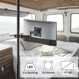 WORLDLIFT Pole Mount Monitor Arm Easy Clamp-on VESA Mount for 17"-32" Screens Supports up to 17.6 lbs Compatible with 75x75 and 100x100 VESA Perfect Solution When Wall or Desk Mounting Isn't Possible