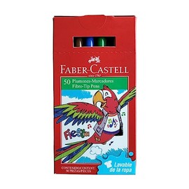 Faber-Castell Marcadores Fiesta con 50 Plumones de Diferentes Colores, presentados en un práctico estuche de cartón, ideal para mantener los plumones organizados y transportarlos fácilmente