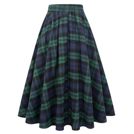 IDEALSANXUN Plaid Skirt for Womens High Waist Aline Pleated Midi Skirts (Green, Large)