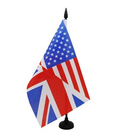 AZ FLAG - Table Flag Friendship Britain - USA 21 x 14 cm - Small Friendship Flag Anglo Saxony for Office 100% Polyester with 25 cm Flag and Black Plastic Base