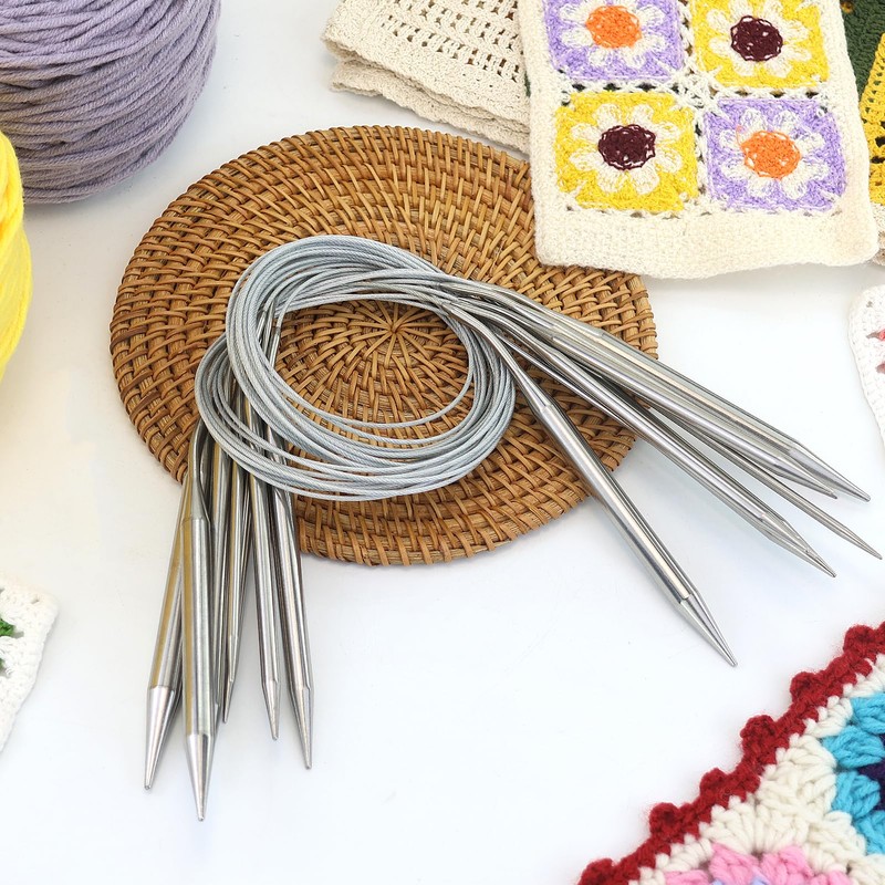 Circular Knitting Needles 120 cm, 9 Pieces Stainless Steel Knitting