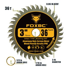 FOXBC 3 Inch Carbide Circular Saw Blade 24 Tooth, 36 Tooth for Wood, Plastic, PVC, Acrylic, Aluminum with 7/16" Arbor, 3/8" Bushing - 3 Pack