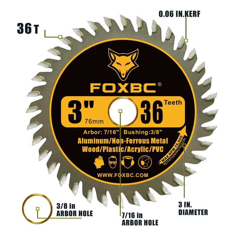 FOXBC 3 Inch Carbide Circular Saw Blade 24 Tooth, 36