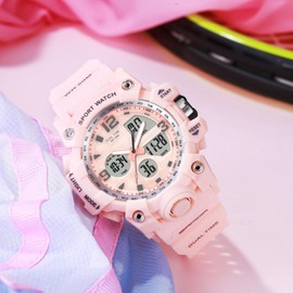 findtime Digital Watch Womens, Pink Reloj para Mujer Waterproof Sports Running Watches for Women with 24 Hour Dual Time Stopwatch