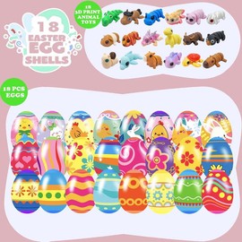 18 Pcs Easter Eggs with 3D Print Animal Prefilled Easter Eggs with Toys Inside Easter Egg Fillers for Kids Boys Girls Easter Basket Stuffers Party Favors Easter Egg Hunt