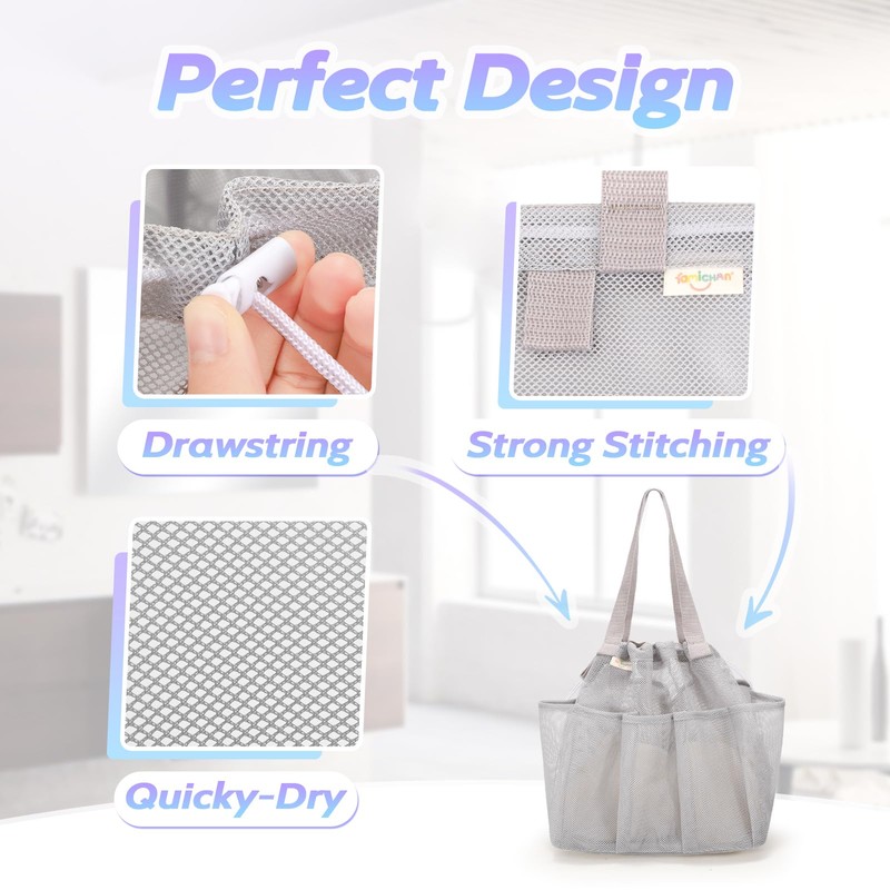 famichan Mesh Shower Caddy Portable with Drawstring, Dorm Room Essentials